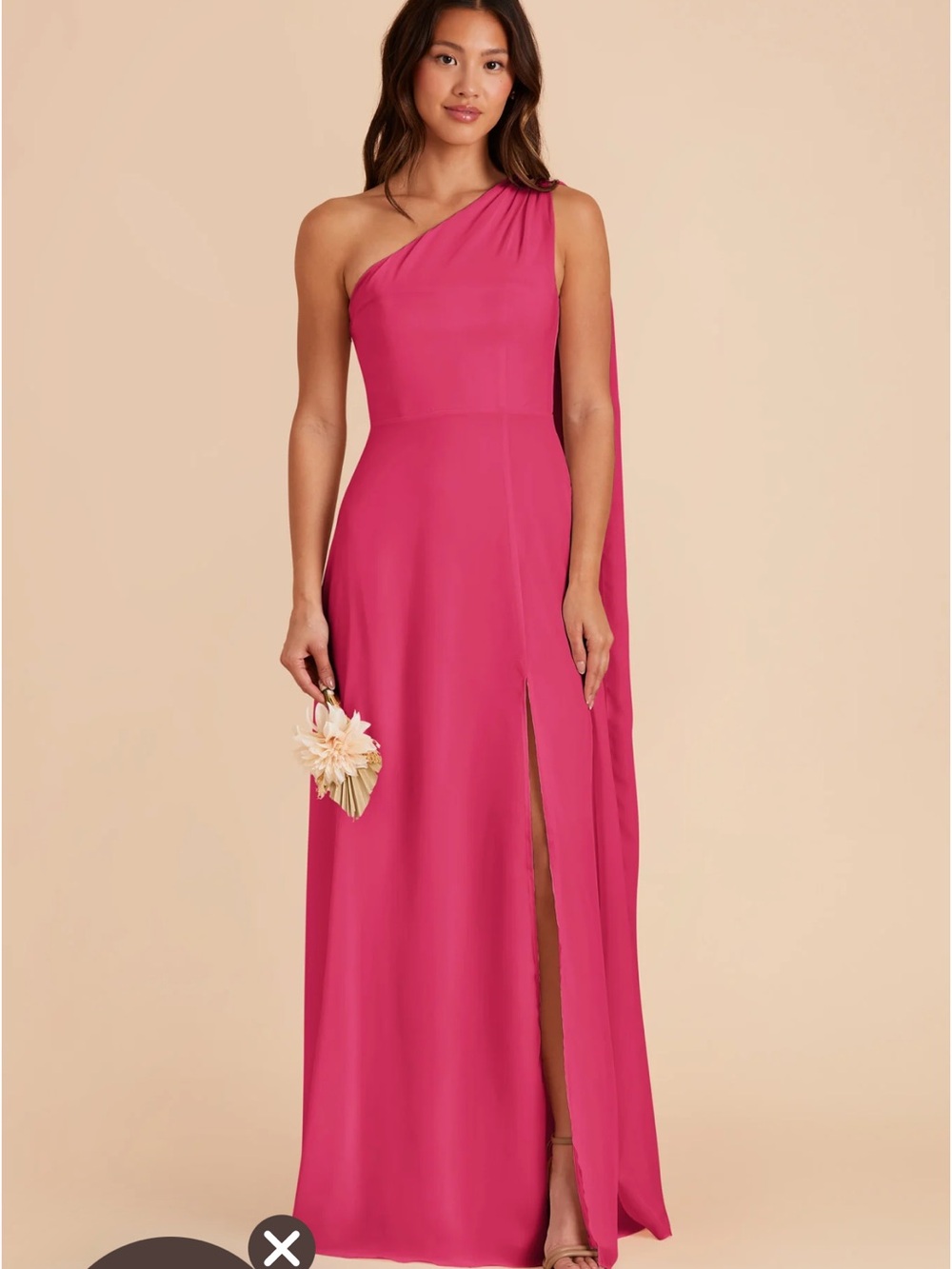 Birdy Grey One-Shoulder Fuchsia Evening Gown with Side Drape